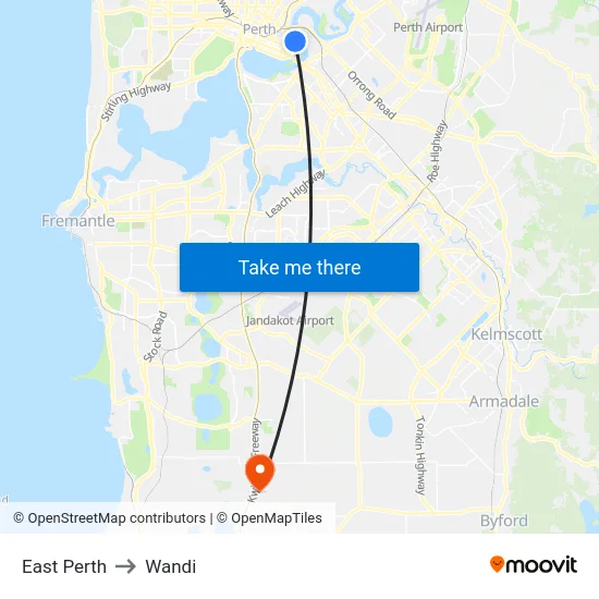 East Perth to Wandi map