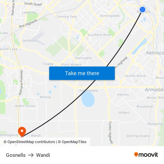 Gosnells to Wandi map