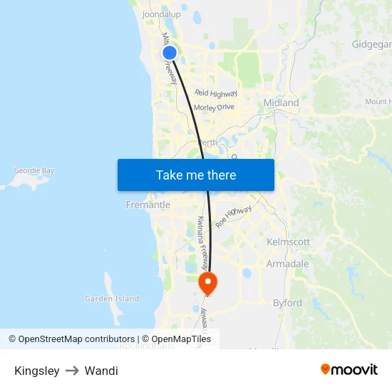 Kingsley to Wandi map