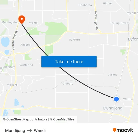 Mundijong to Wandi map