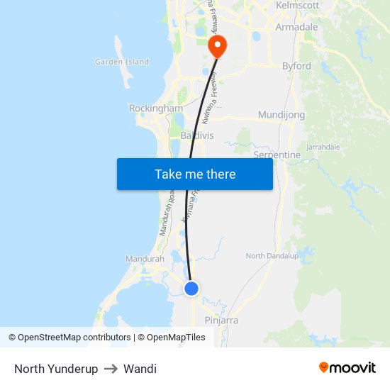 North Yunderup to Wandi map