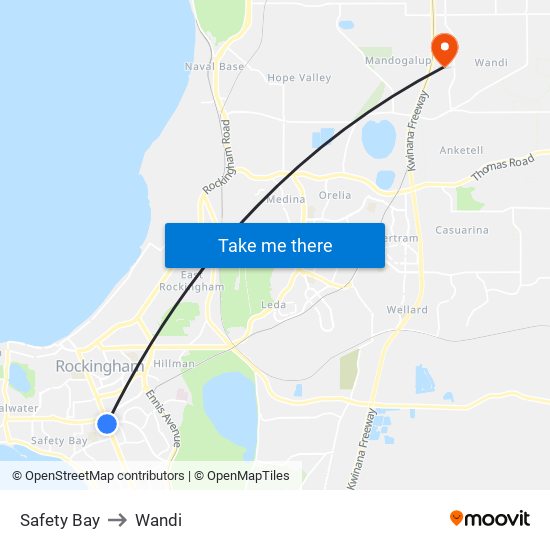 Safety Bay to Wandi map