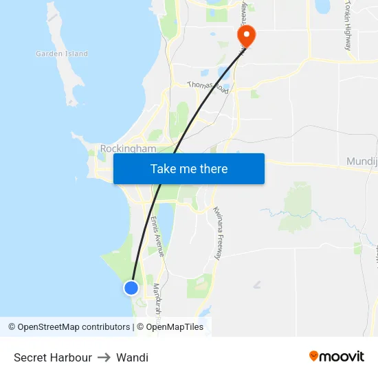 Secret Harbour to Wandi map