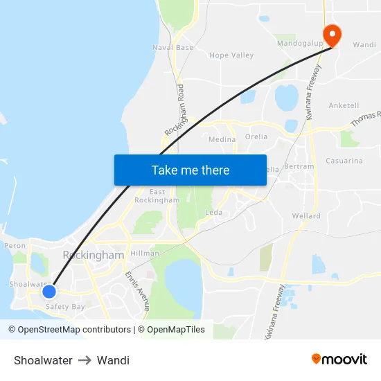 Shoalwater to Wandi map