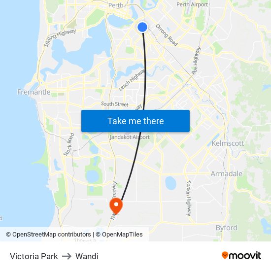 Victoria Park to Wandi map