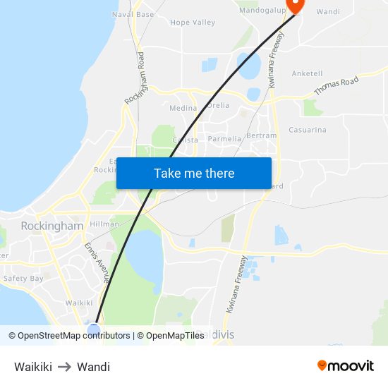 Waikiki to Wandi map