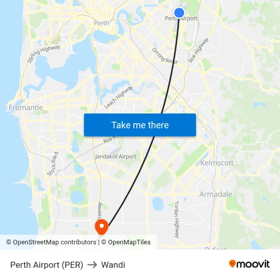 Perth Airport (PER) to Wandi map