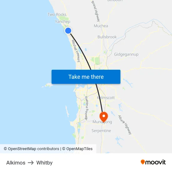 Alkimos to Whitby map
