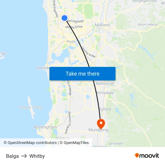 Balga to Whitby map