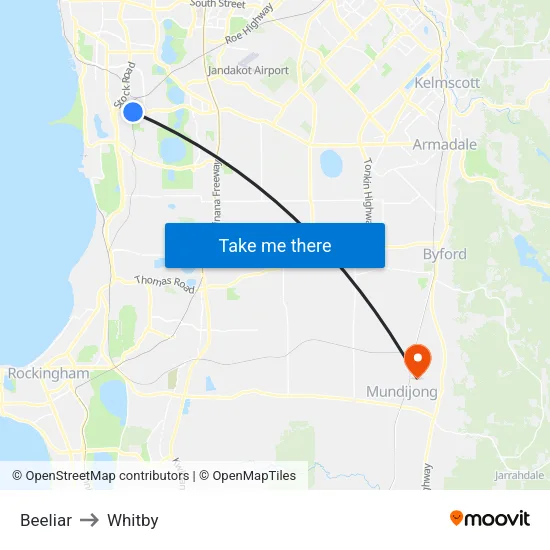 Beeliar to Whitby map
