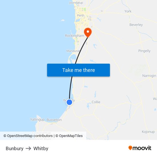 Bunbury to Whitby map