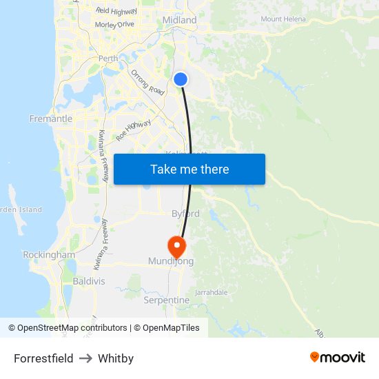 Forrestfield to Whitby map