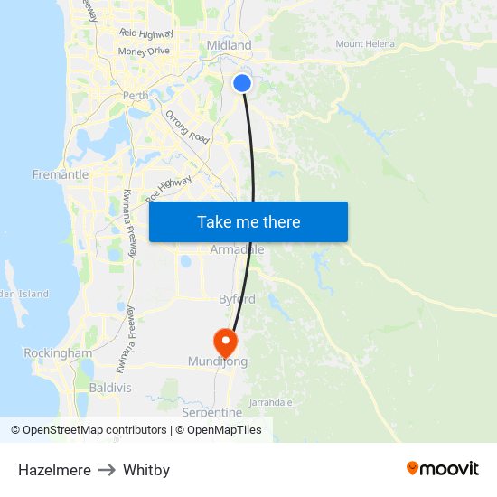 Hazelmere to Whitby map