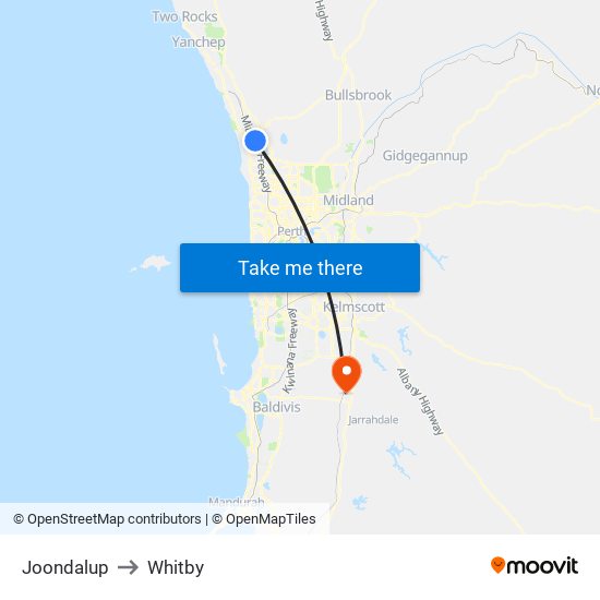 Joondalup to Whitby map