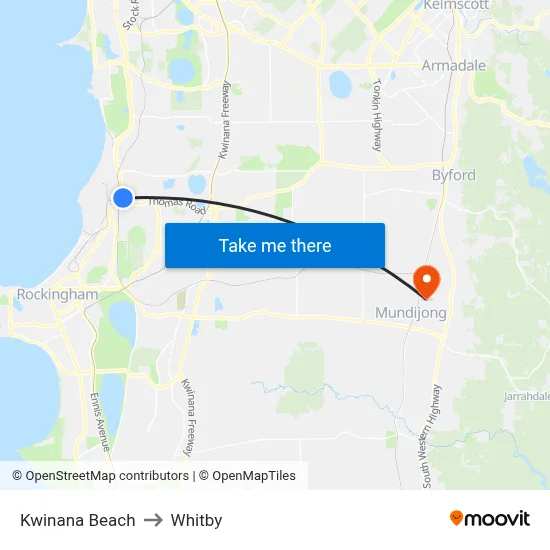 Kwinana Beach to Whitby map