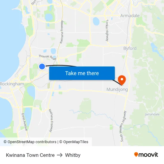 Kwinana Town Centre to Whitby map