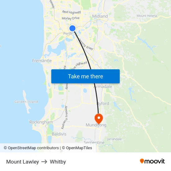 Mount Lawley to Whitby map