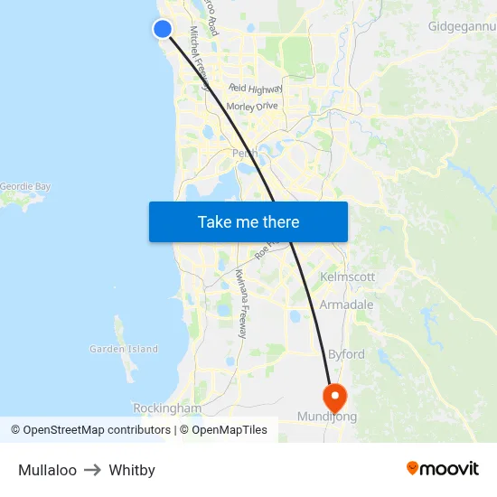 Mullaloo to Whitby map