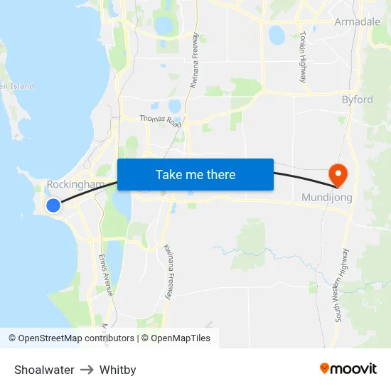Shoalwater to Whitby map