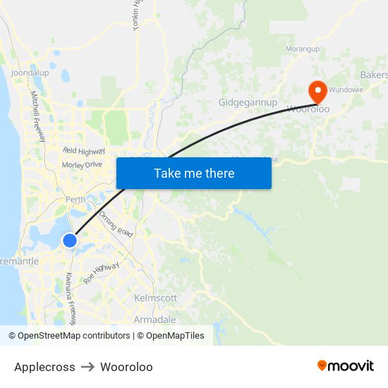 Applecross to Wooroloo map