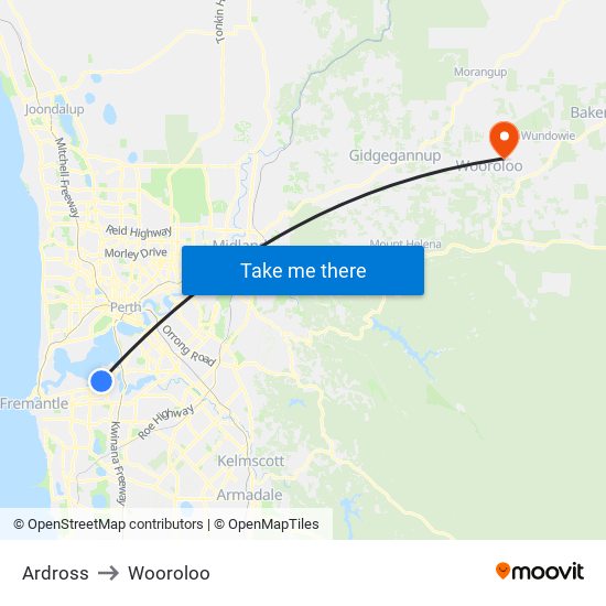 Ardross to Wooroloo map