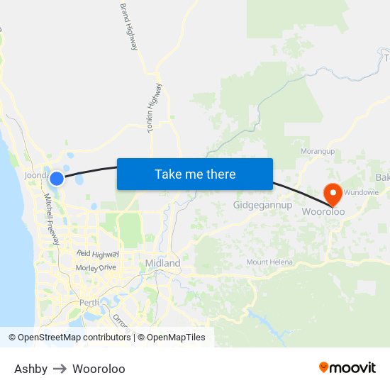 Ashby to Wooroloo map