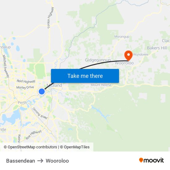 Bassendean to Wooroloo map