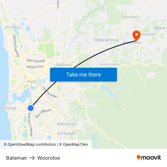Bateman to Wooroloo map