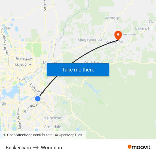 Beckenham to Wooroloo map