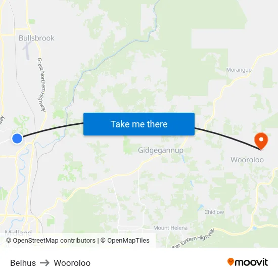 Belhus to Wooroloo map