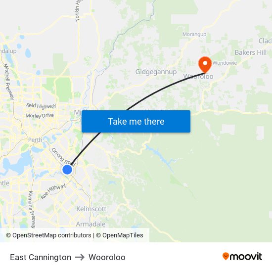East Cannington to Wooroloo map