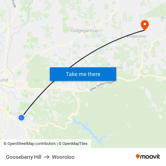 Gooseberry Hill to Wooroloo map