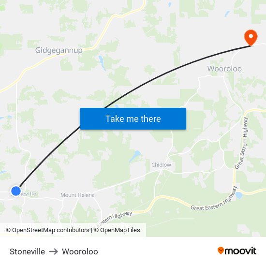 Stoneville to Wooroloo map