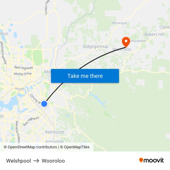 Welshpool to Wooroloo map