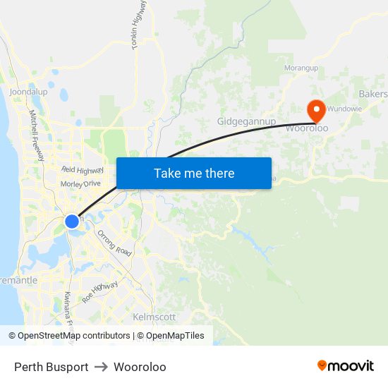 Perth Busport to Wooroloo map