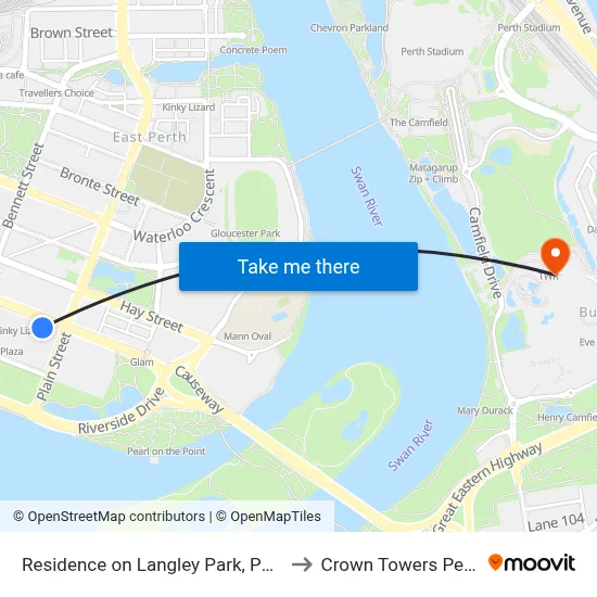 Residence on Langley Park, Perth to Crown Towers Perth map