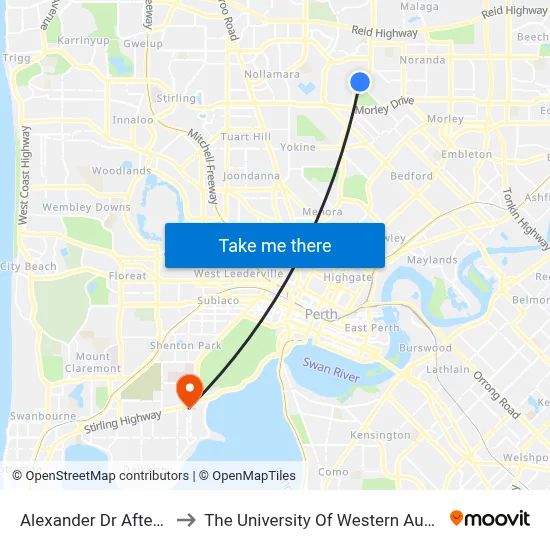 Alexander Dr After Light St to The University Of Western Australia (UWA) map