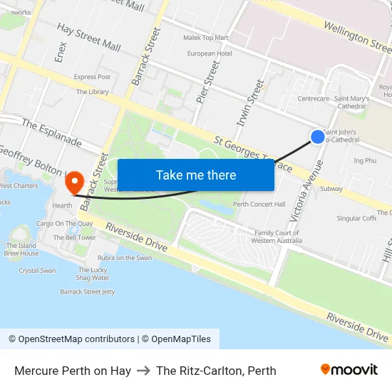 Mercure Perth on Hay to The Ritz-Carlton, Perth map