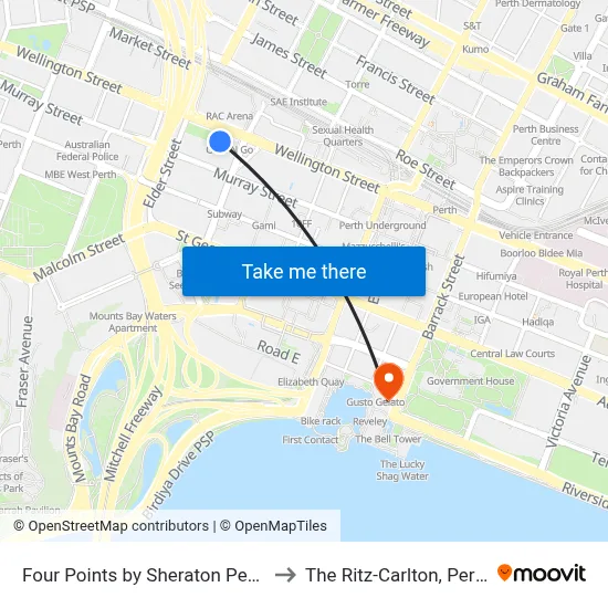 Four Points by Sheraton Perth to The Ritz-Carlton, Perth map