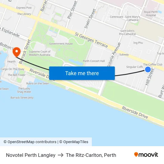 Novotel Perth Langley to The Ritz-Carlton, Perth map