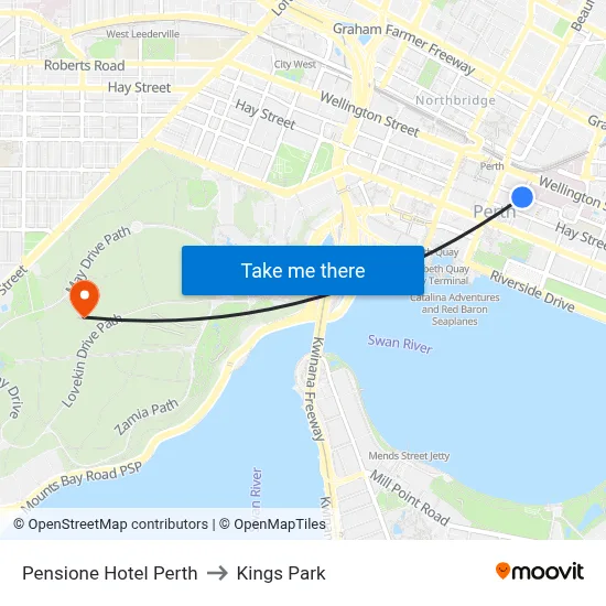 Pensione Hotel Perth to Kings Park map
