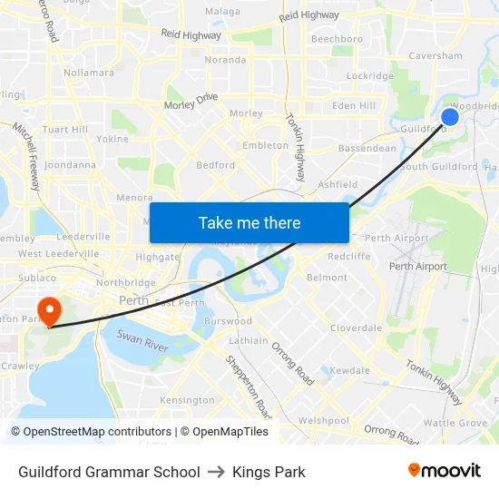 Guildford Grammar School to Kings Park map