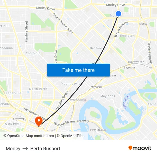 Morley to Perth Busport map