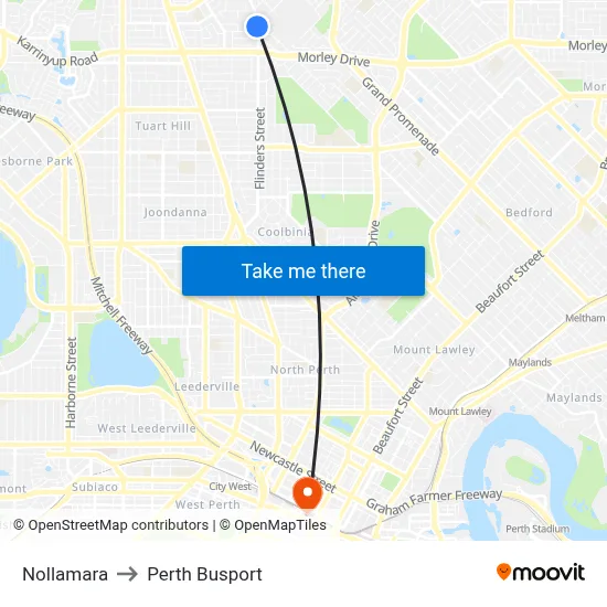 Nollamara to Perth Busport map