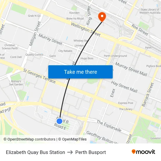 Elizabeth Quay Bus Station to Perth Busport map