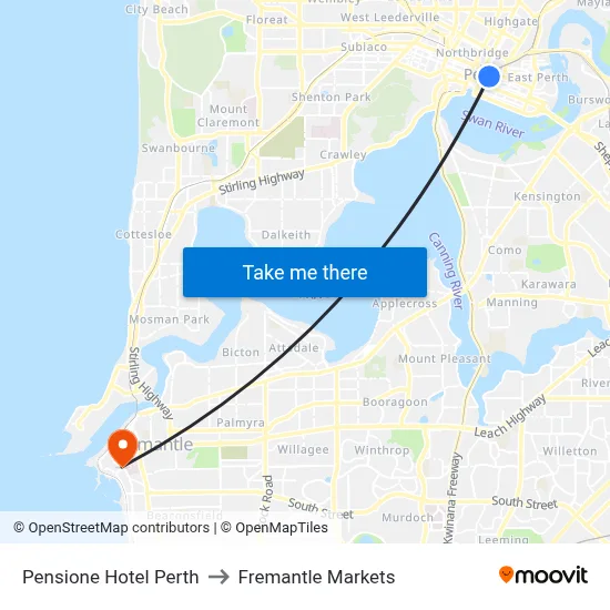 Pensione Hotel Perth to Fremantle Markets map