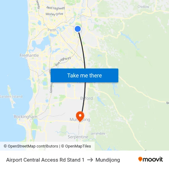 Airport Central Access Rd Stand 1 to Mundijong map