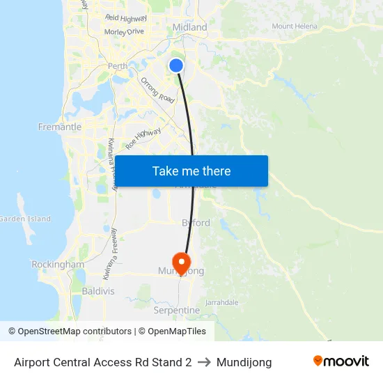Airport Central Access Rd Stand 2 to Mundijong map