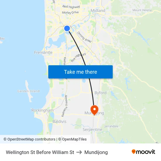 Wellington St Before William St to Mundijong map