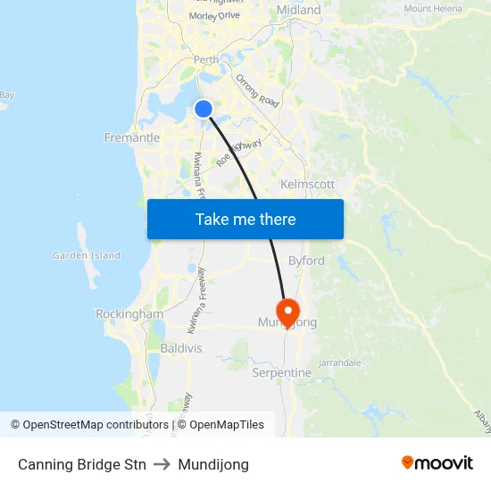 Canning Bridge Stn to Mundijong map